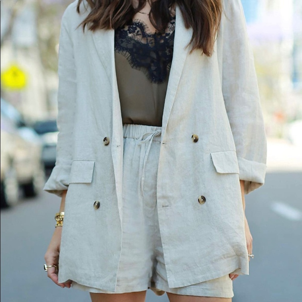 Oversized Double Breasted Linen Blazer